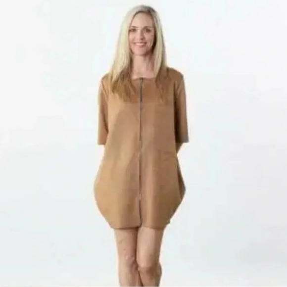 Bryn Walker LAGENLOOK Conrad Zip Jacket Faux Suede Camel Size XS - Picture 3 of 9